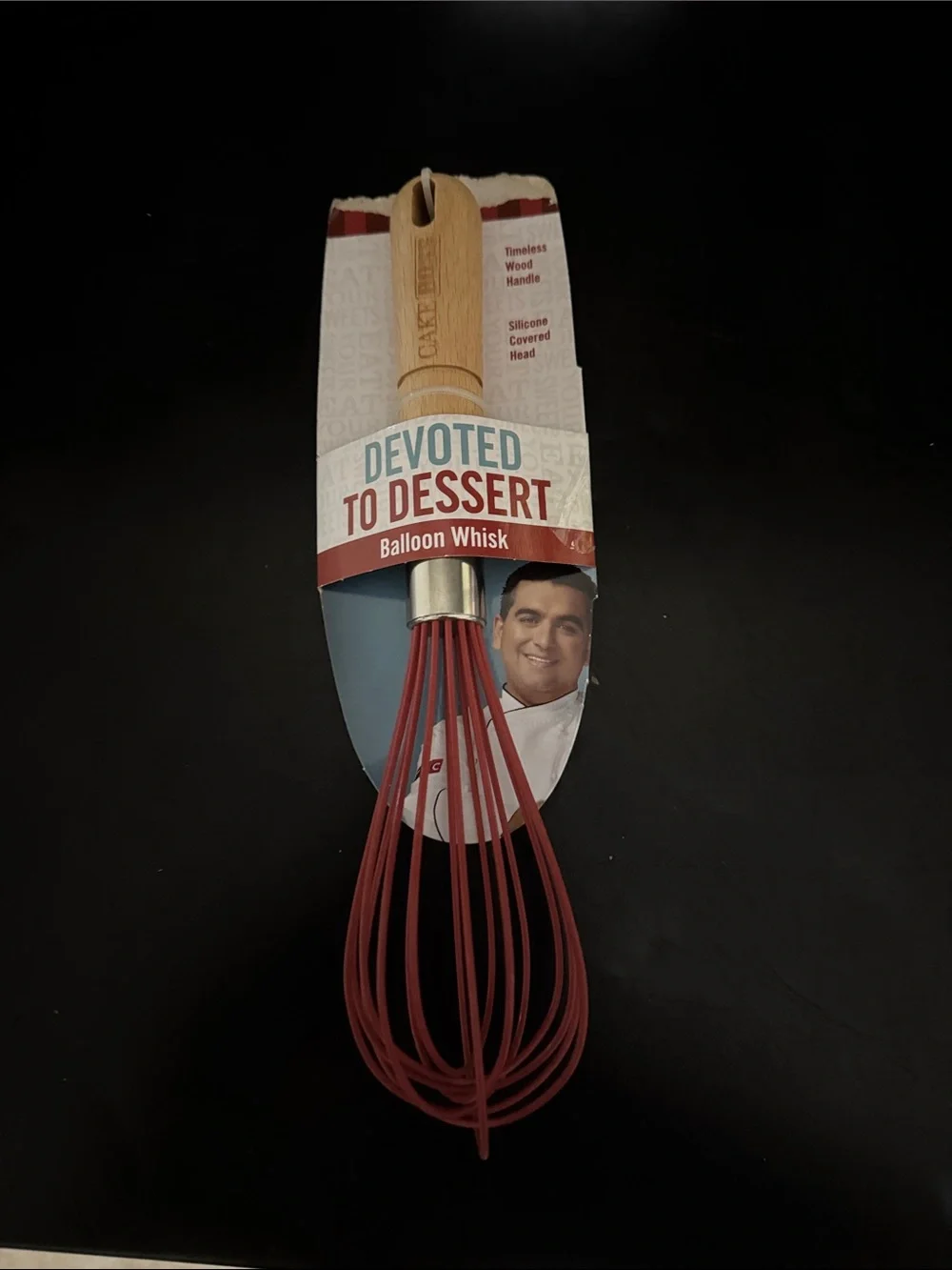 Cake Boss Devoted to Dessert Red Balloon Whisk with Wood Handle